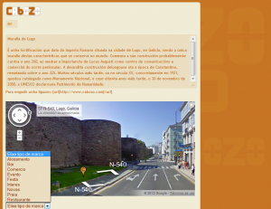 Exemplo de creación de marca e localización dun sitio de interese, neste caso a muralla de Lugo